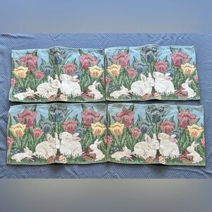 Tapestry Easter Bunny Placemats Woven Jacquard Spring Tulips Rectangle 19”
